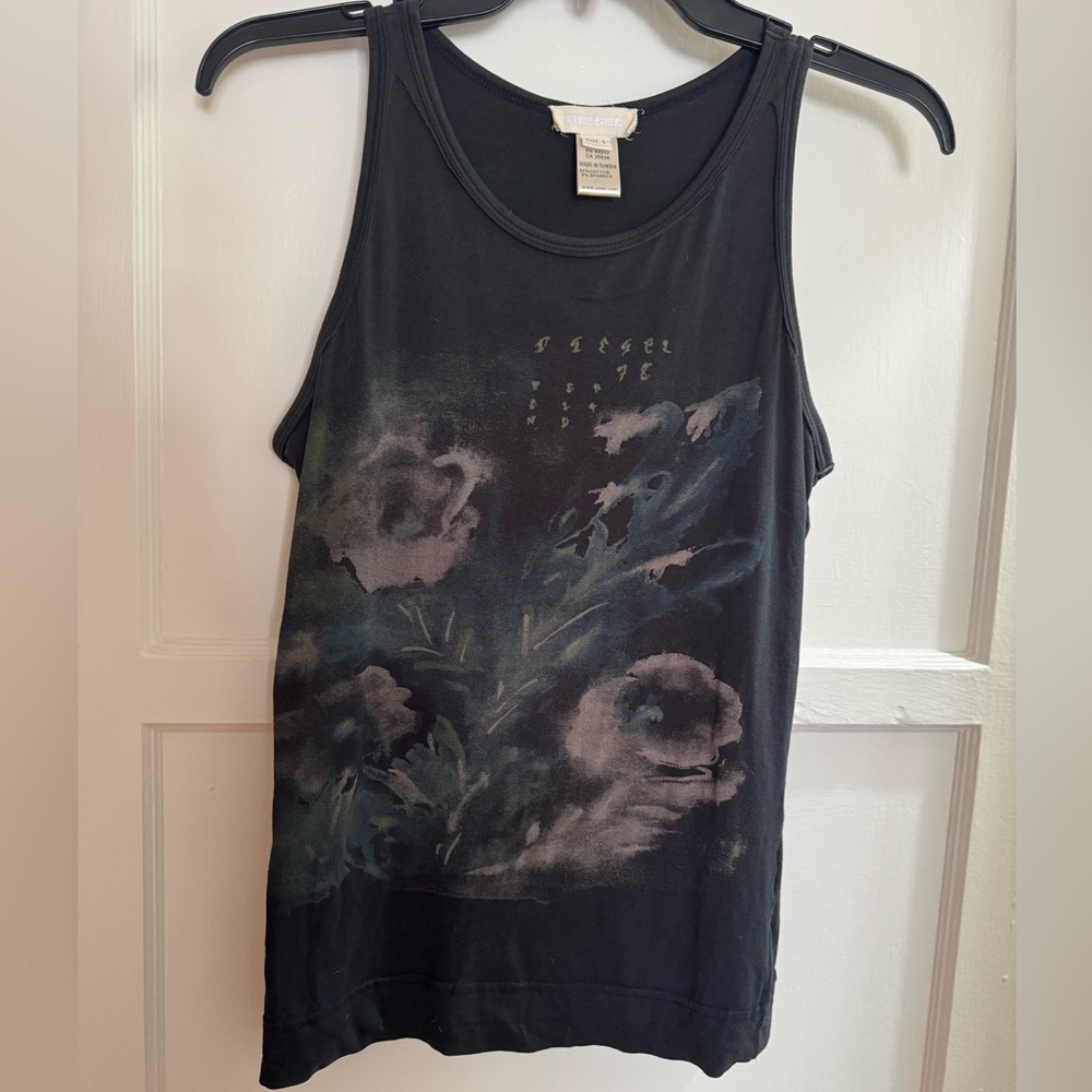 Diesel Black Tank Top with Muted Floral Print